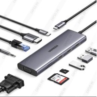 Bộ chuyển USB Type-C 10 trong 1 ra HDMI, VGA, USB, Lan 1Gbps, 3.5mm, SD/TF, Sạc PD 100W Ugreen 15601
